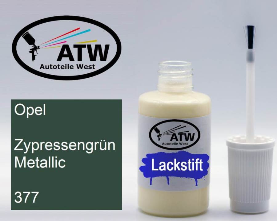 Opel, Zypressengrün Metallic, 377: 20ml Lackstift, von ATW Autoteile West.